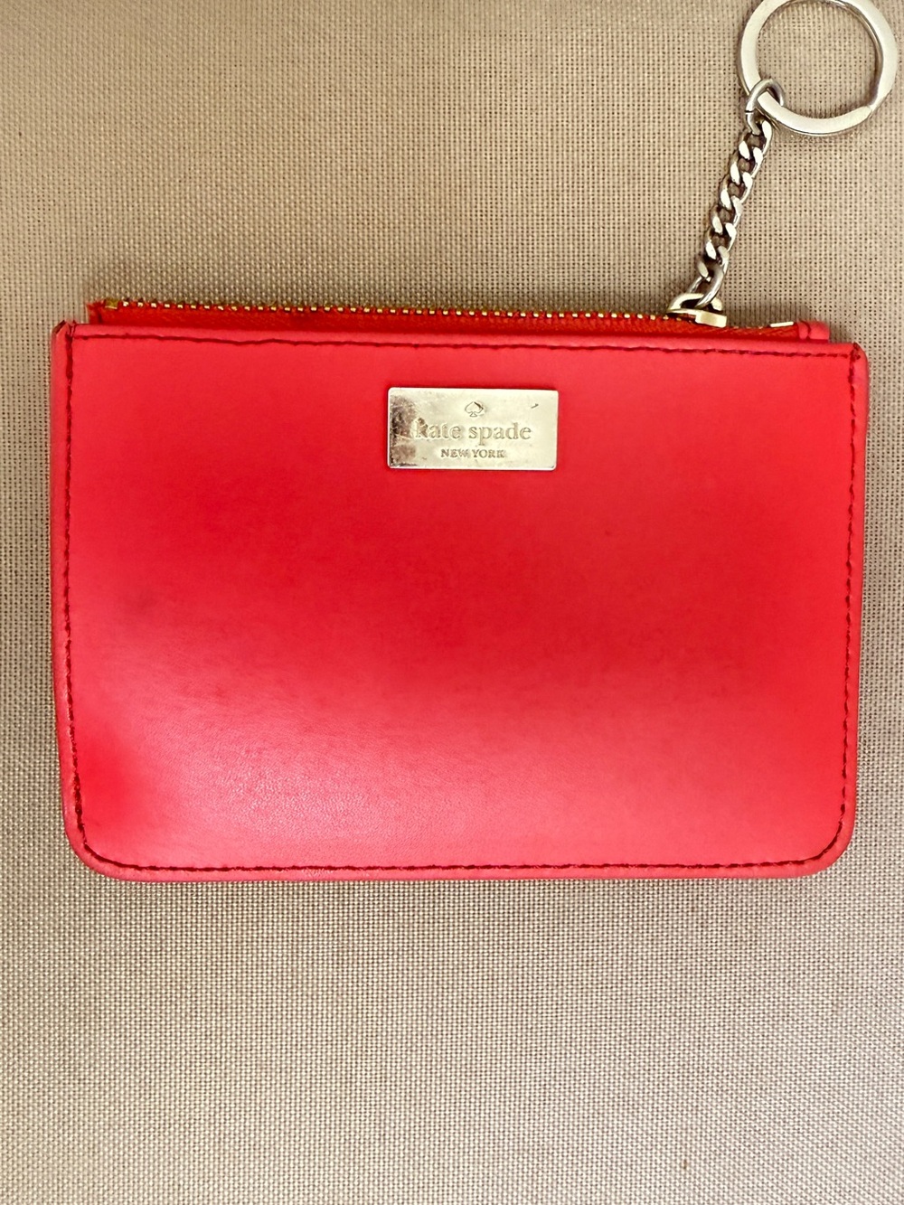 kate spade Red Leather Zip Card Pouch with Keychain